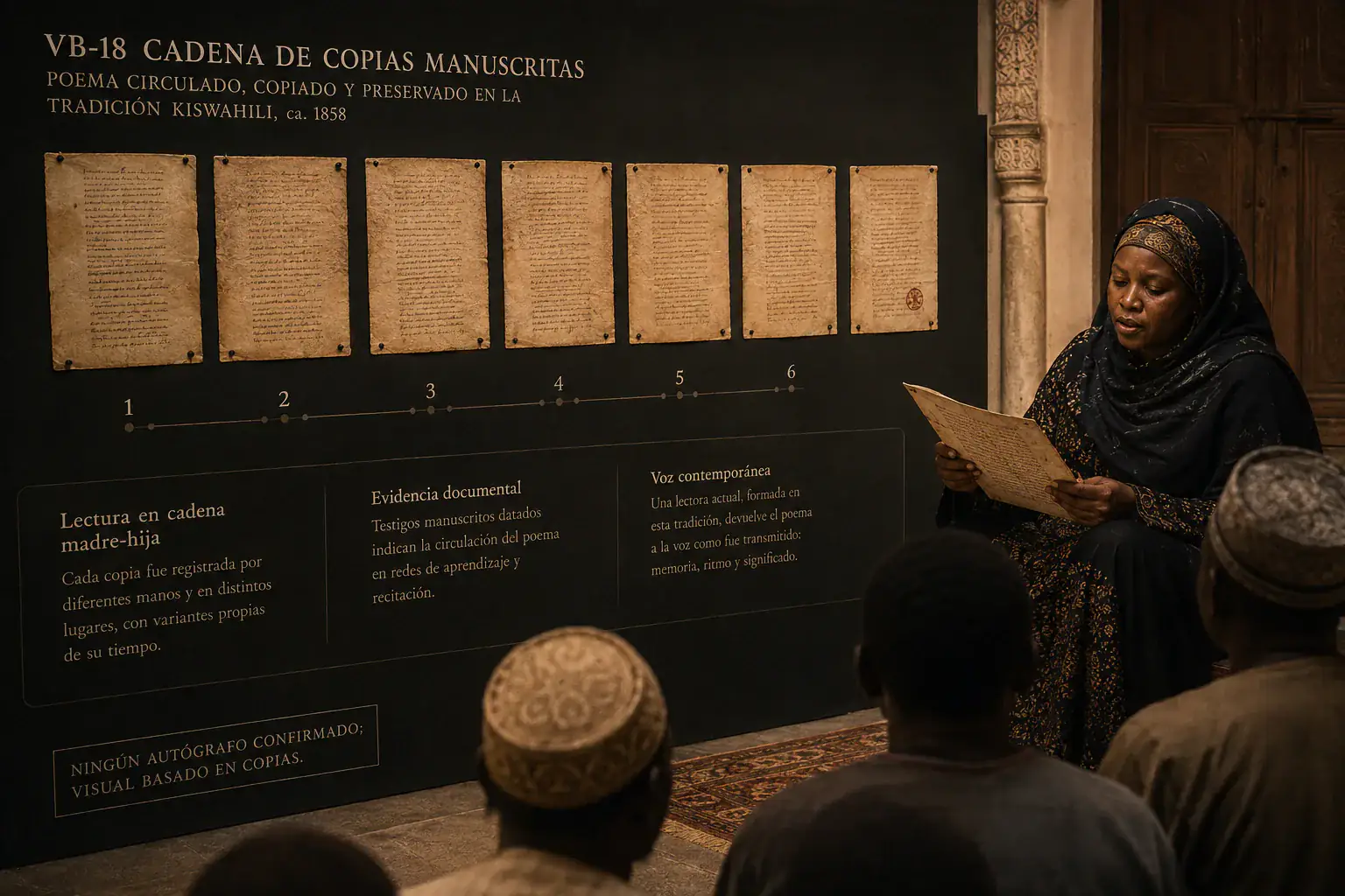 Seis folios manuscritos distintos convergen en una lectura contemporánea de Mwana Kupona