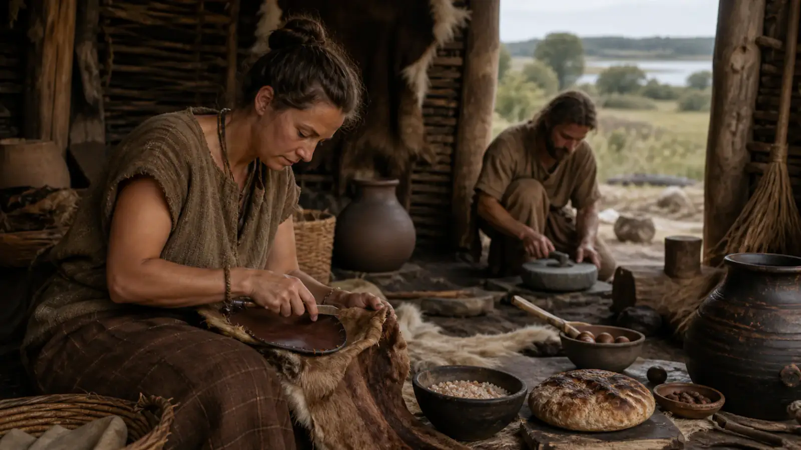 Detalle contextual de Los mineros prehistóricos de Hallstatt, asociado a la tarjeta Trabajo, alimento y cuidado corporal