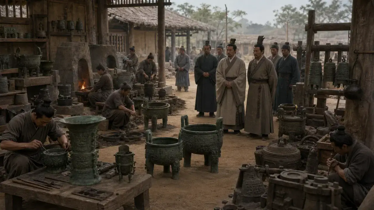 Recreación histórica específica de El bronce sobrevivió al cambio de dinastía, China septentrional y central, desde 1046 a. C.