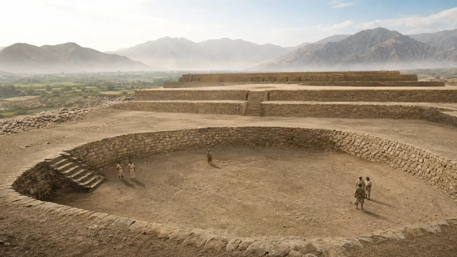 Imagen de Caral: plaza hundida y plataforma