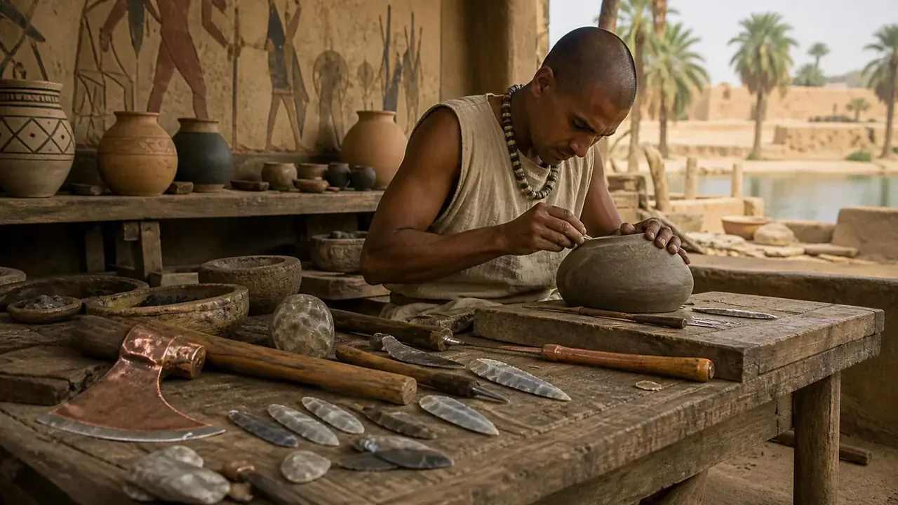 Recreación histórica específica de La tecnología no sustituyó una herramienta por otra, Valle del Nilo, Egipto, ca. 3100–2700 a. C.