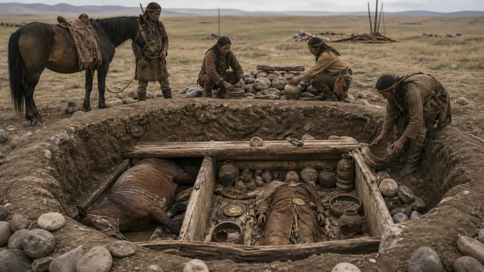 Detalle contextual de Arzhan-2 en el Valle de los Reyes, asociado a la tarjeta Funerales, animales y cosmologías posibles