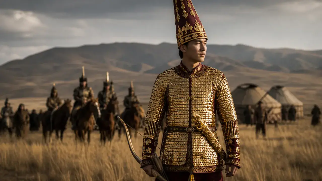 Recreación histórica específica de La persona dorada del kurgán de Issyk, Kurgán de Issyk, sureste de Kazajistán, Siglos V–IV a. C.