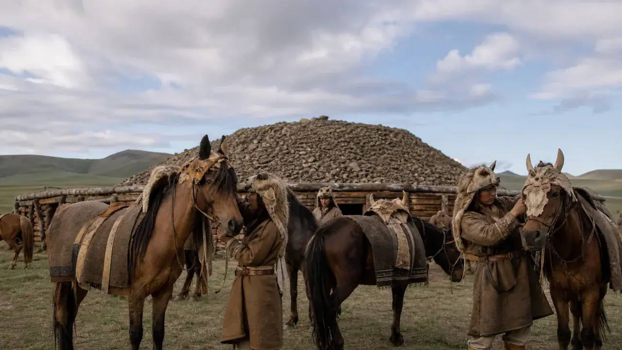 Recreación histórica específica de Los caballos enterrados de Pazyryk, Altái, especialmente Pazyryk y Ukok, Siglos V–III a. C.
