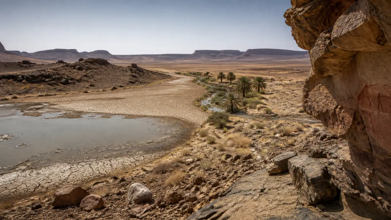 Reconstrucción editorial de Garama y una foggara en el oasis del Fezzan