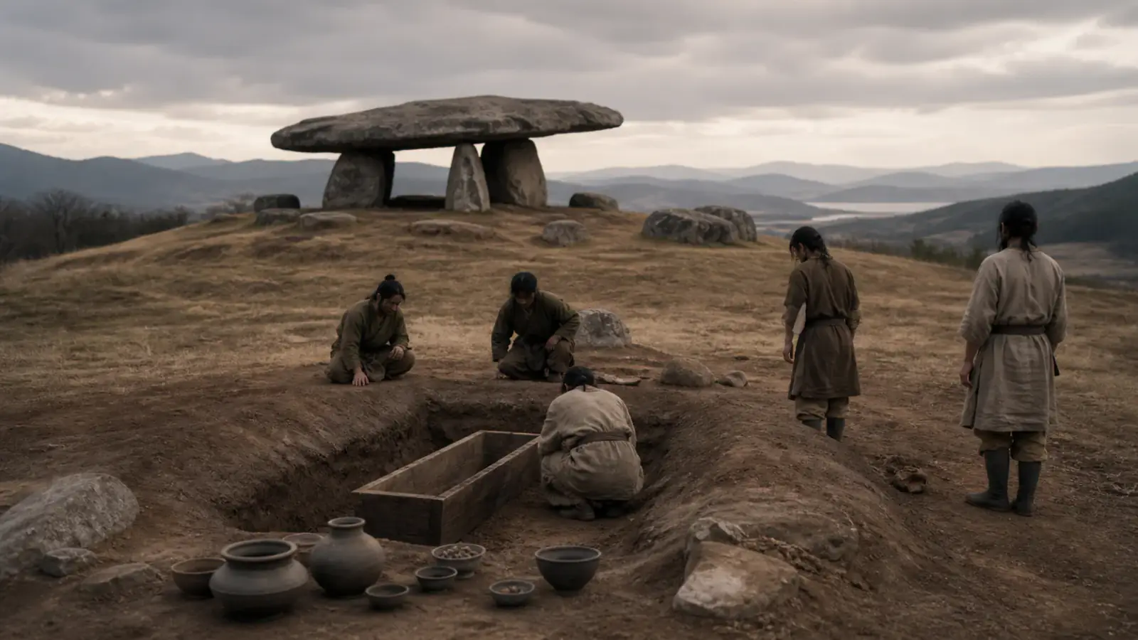 Detalle contextual de El gran dolmen de Ganghwa, asociado a la tarjeta Muerte, memoria y legado