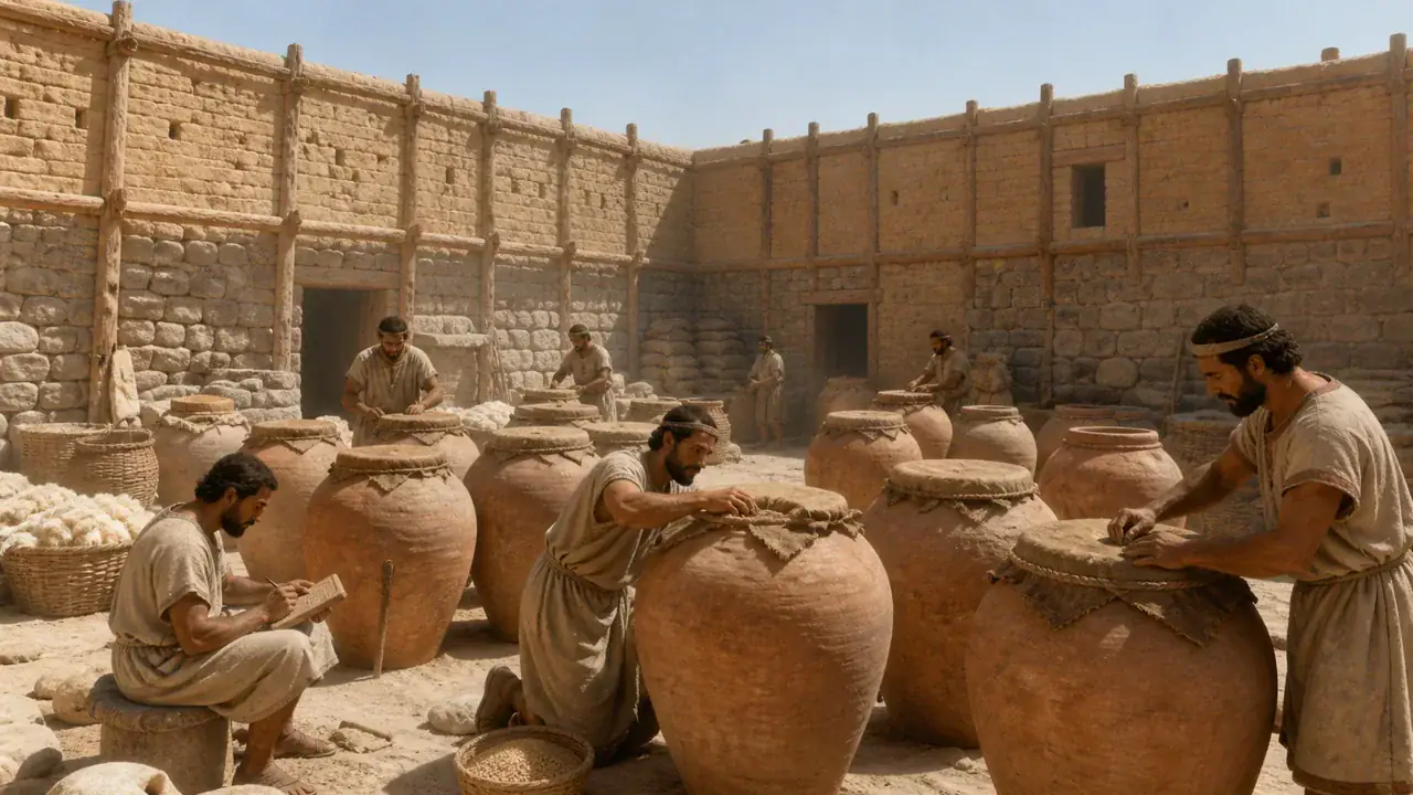 Recreación histórica específica de El culto también necesitaba inventario, Ciudad baja de Hattusa, Anatolia central, Siglos XVI–XIII a. C.; reformas sucesivas
