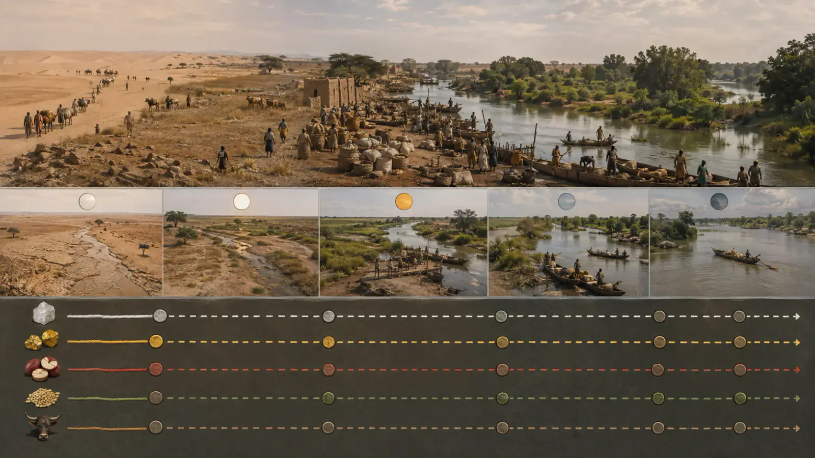 Propuesta visual para Un mosaico ecológico, no una frontera fija, Sahara, Sahel, alto Níger y Senegambia