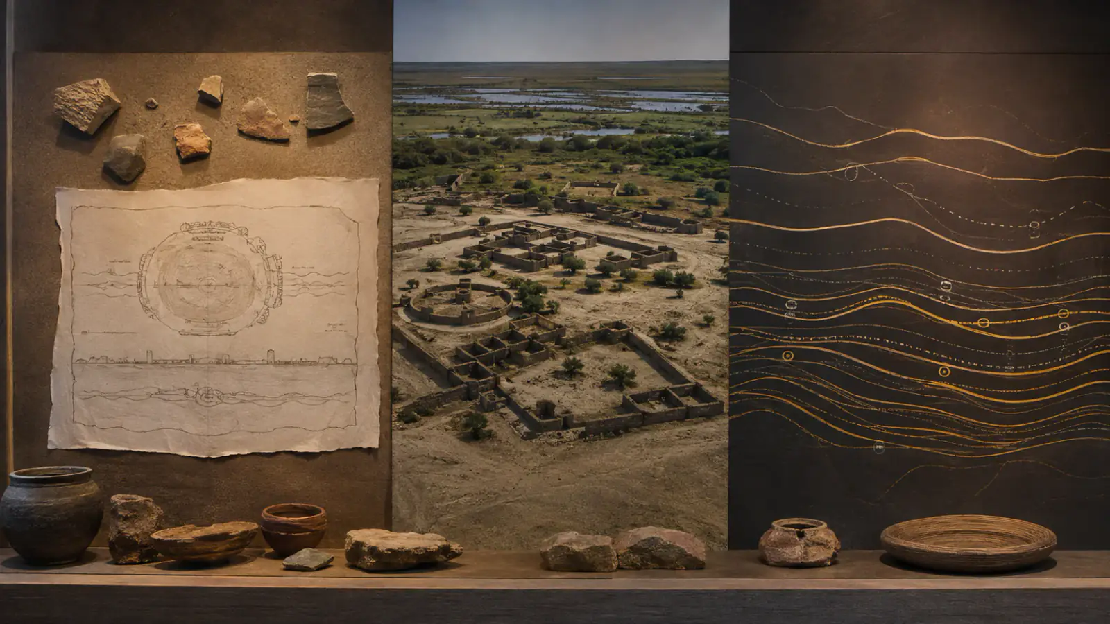 Propuesta visual para Ghana/Wagadu: reino visible a través de velos, Sahel occidental, Mauritania–Mali–Senegal