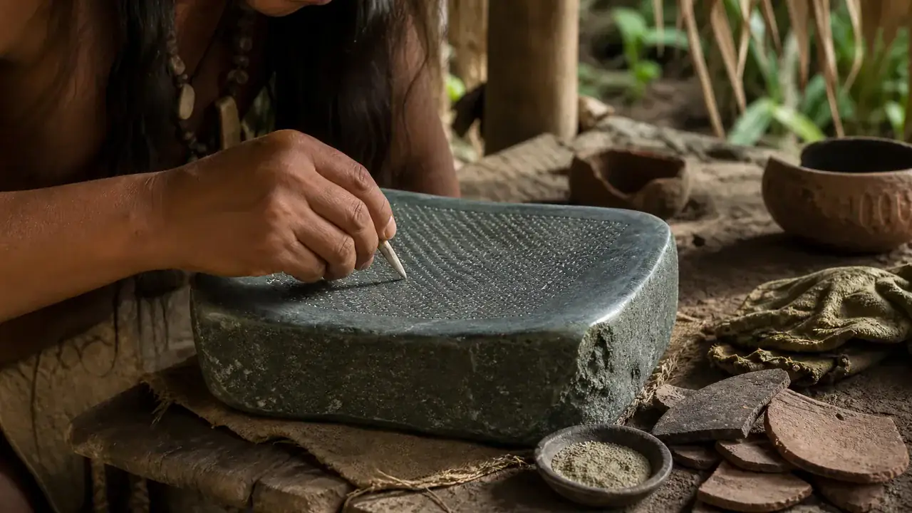 Recreación histórica específica de Sesenta y dos signos y un contexto perdido, Lomas de Tacamichapa, Veracruz, México, Propuesto c. 1000–900 a. C.