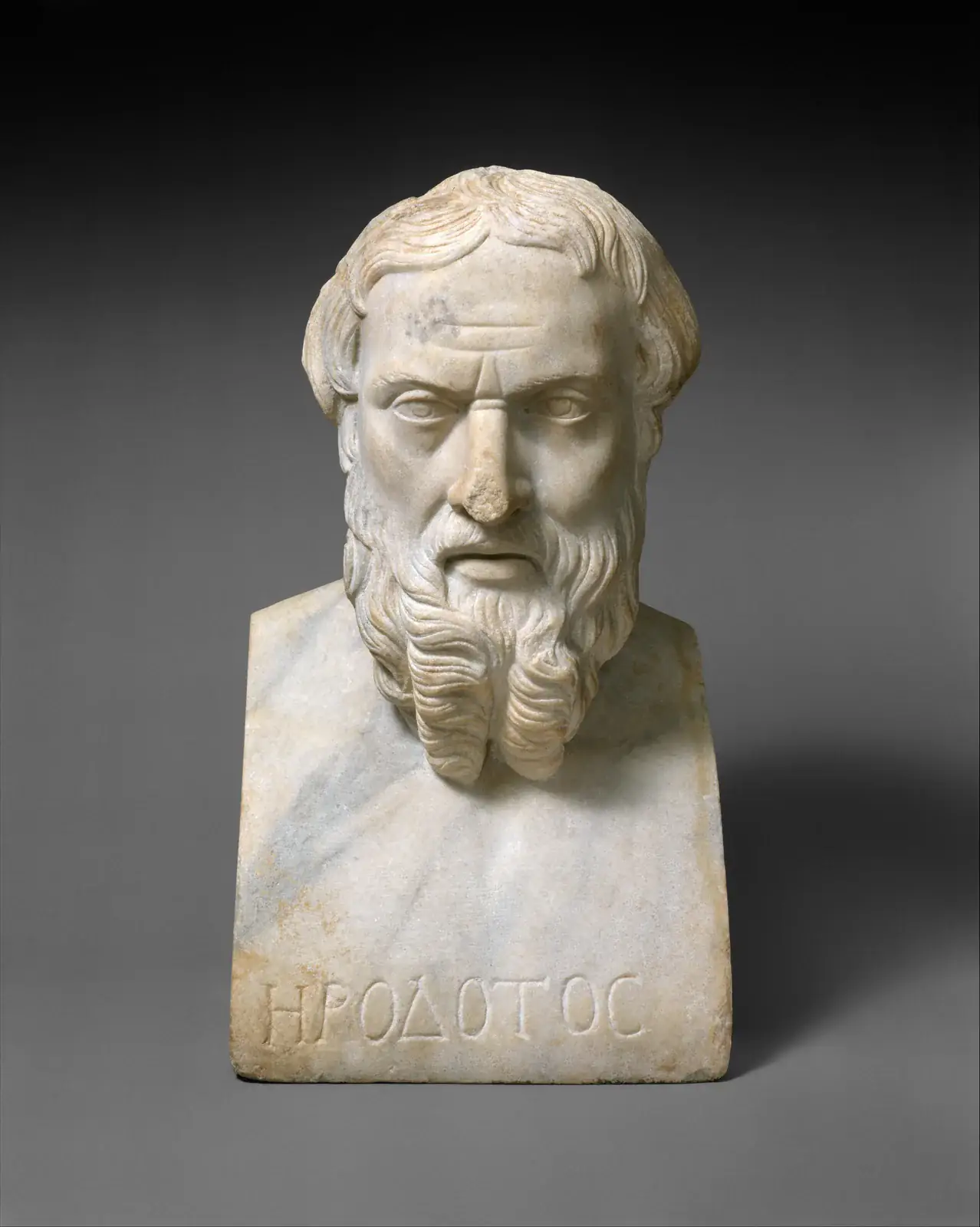 Busto romano de mármol de Heródoto, colección del Metropolitan Museum, inventario 91.8
