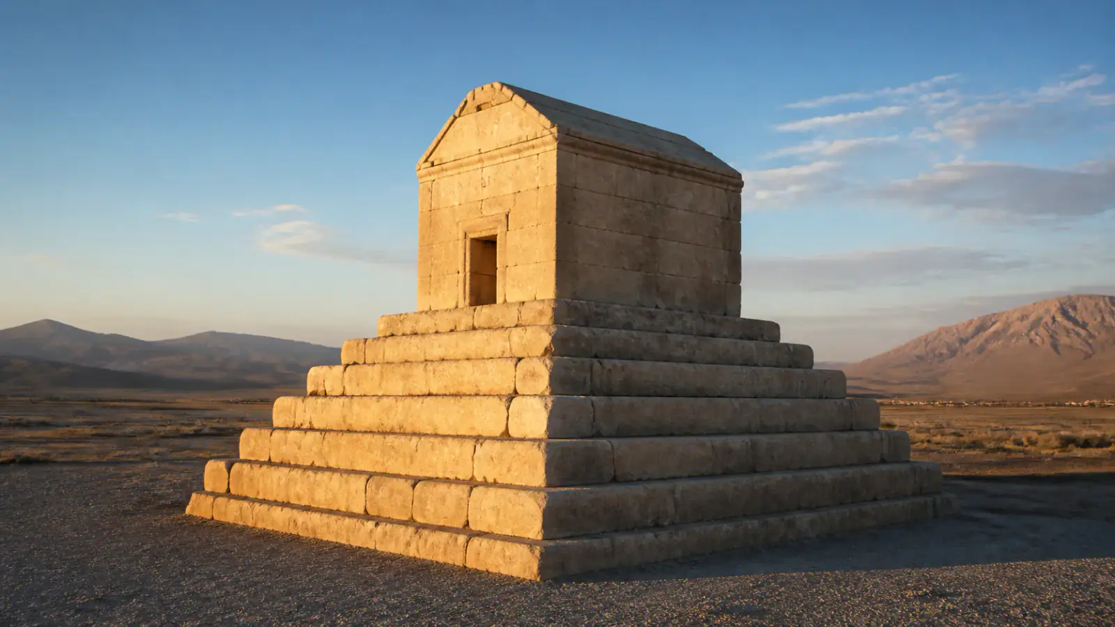 Recreación histórica específica de El mausoleo de Ciro en la llanura, Pasargada, Fars, Irán, Hacia 530 a. C.