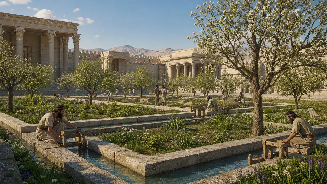 Recreación histórica específica de El jardín real de Pasargada, Conjunto palacial de Pasargada, Fars, Siglo VI a. C.
