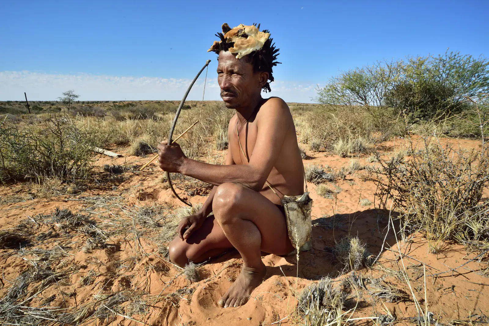 Arri Raats, Kalahari Khomani San Bushman, Boesmansrus camp, Northern Cape, South Africa
