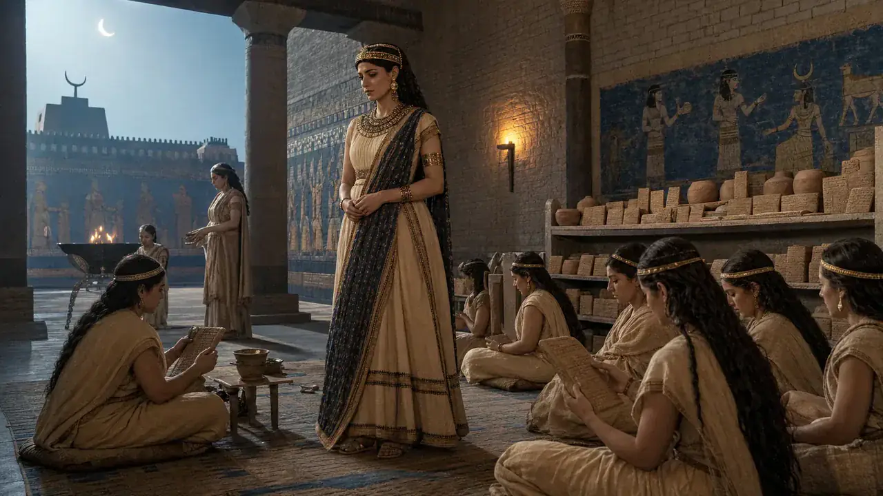 Recreación histórica específica de Un nombre de autora atraviesa milenios, Ur, Irak, ca. 2300 a. C. (figura tradicionalmente situada)