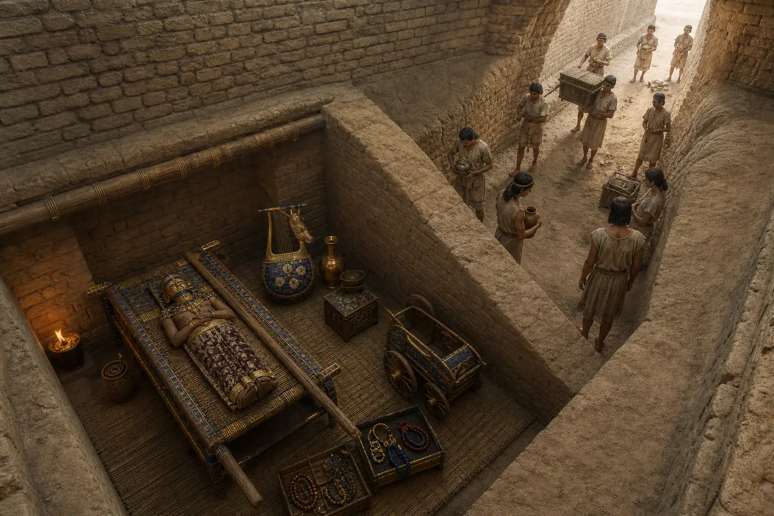 Recreación histórica específica de Una corte enterrada bajo Ur, Ur/Tell el-Muqayyar, Irak, ca. 2600–2400 a. C.
