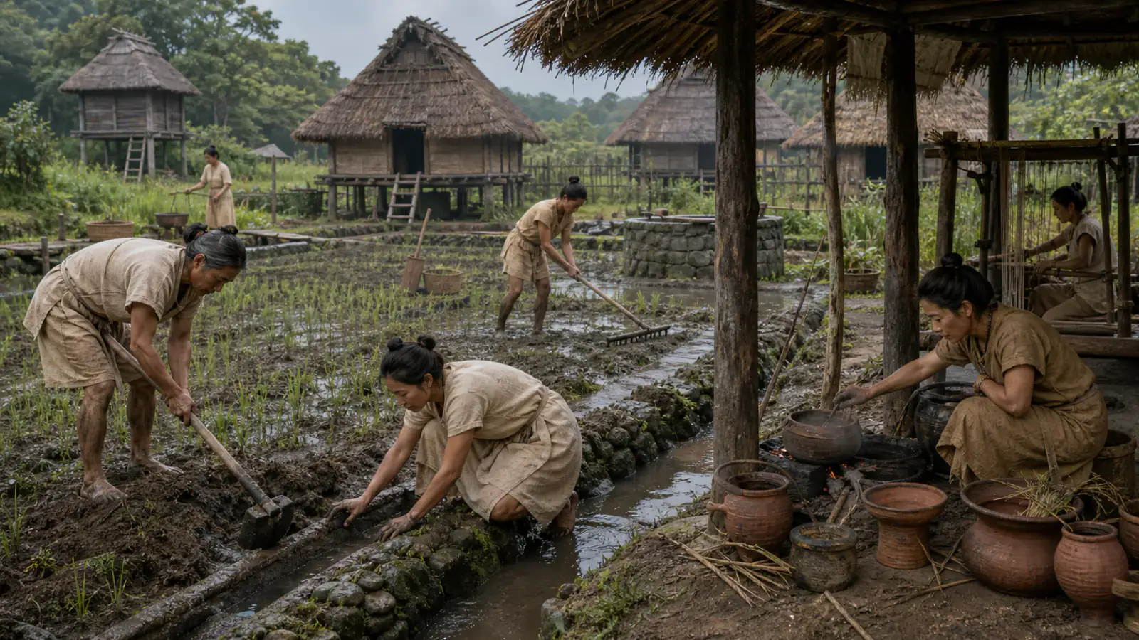 Detalle contextual de La primera cerámica llamada Yayoi, asociado a la tarjeta Vida cotidiana