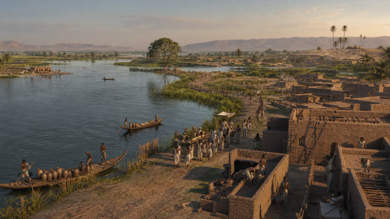 Reconstrucción histórica conceptual de Abydos y el Nilo