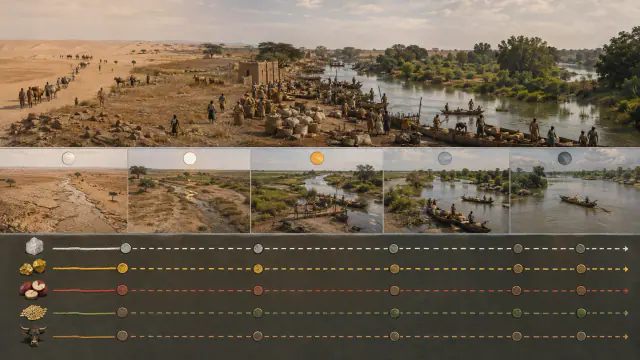 Proposta visual para Um mosaico ecológico, não uma fronteira fixa, Sara, Sahel, Alto Níger e Senegâmbia