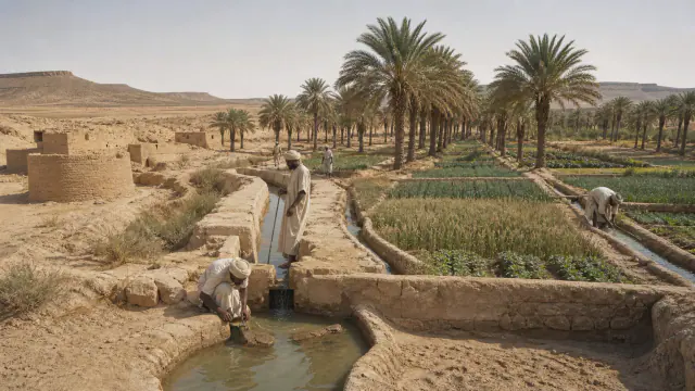 إعادة تصوّر تاريخية خاصة بالانتقال من النفق إلى شبكة حقول، فزّان، الألفية الأولى ق.م.–الألفية الأولى م.
