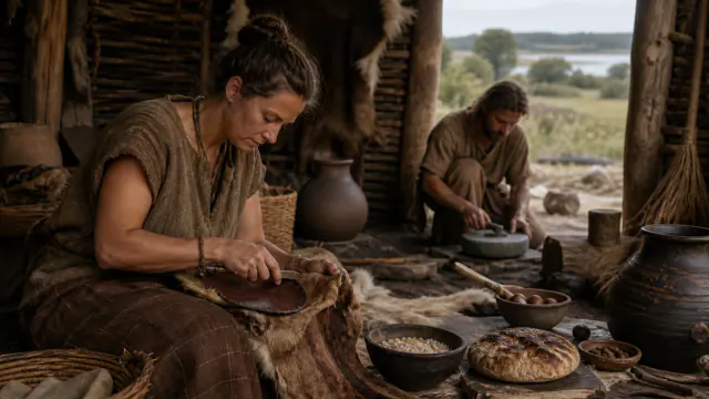 Pormenor contextual dos mineiros pré-históricos de Hallstatt, associado à ficha Trabalho, alimentação e cuidados corporais