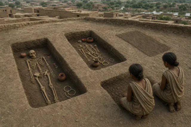 Reconstituição histórica específica de Os corpos tornam o mapa urbano mais complexo, Harappa, Punjab, Paquistão, c. 2600–1900 a.C.