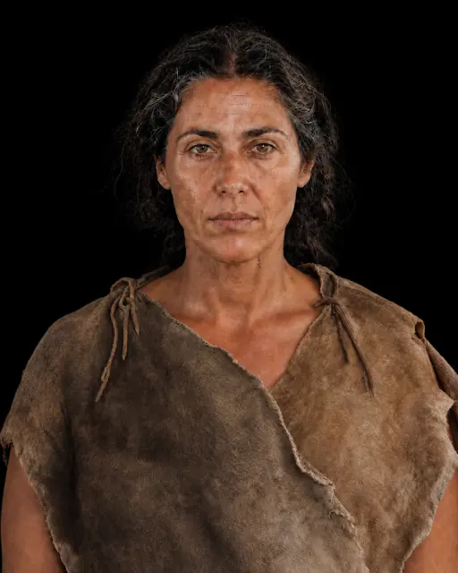 Retrato conceptual de Tala, personagem fictícia de Tracekeepers, sobre fundo preto.