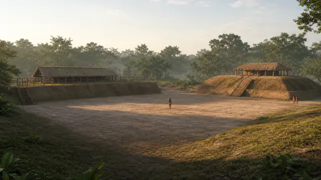 Planta arqueológica dos grupos e da praça inicial de Ceibal na Guatemala