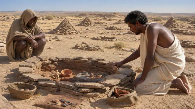 تفصيل سياقي لفكرة أن أي شكل جنائزي لا يروي سيرة كاملة، مرتبط ببطاقة نصب وعلامات دون مجمع آلهة مختلق