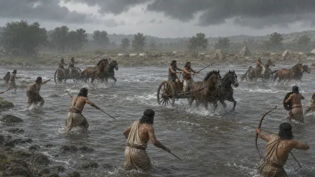 Reconstituição histórica específica de Dez reis sobrevivem como poesia de vitória, rio Paruṣṇī/Ravi, Punjab, data histórica incerta no horizonte rigvédico
